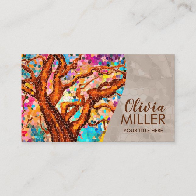Colourful Abstract Mosaic Tree Business Card (Front)