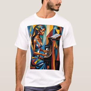 Colourful Abstract Musician Playing Piano Art Tee