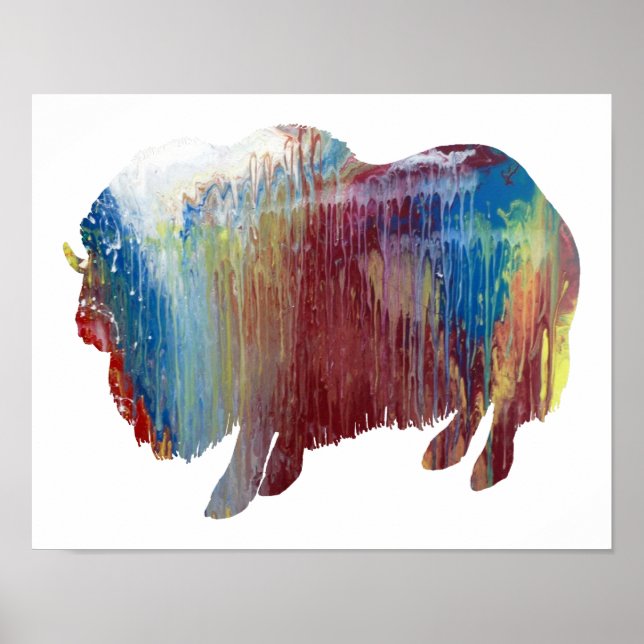 Colourful abstract muskox silhouette poster (Front)