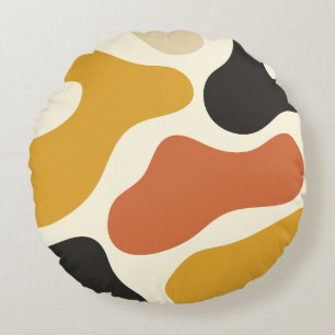colourful Abstract mustard Black And White  Round Cushion