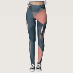 Colourful abstract, muted pink, blue, grey, patter leggings