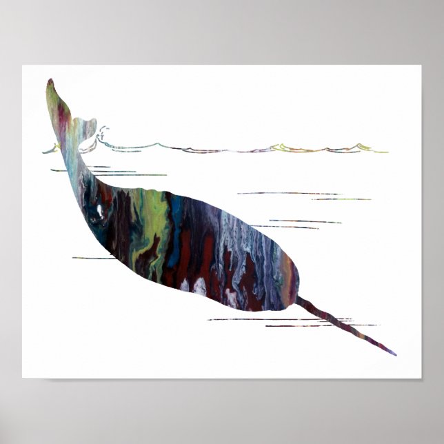 Colourful abstract narwhal silhouette poster (Front)