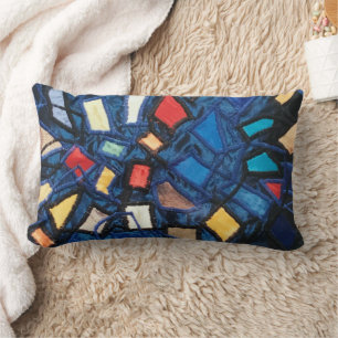 Colourful Abstract Navy Blue Stained Glass Aspect  Lumbar Cushion