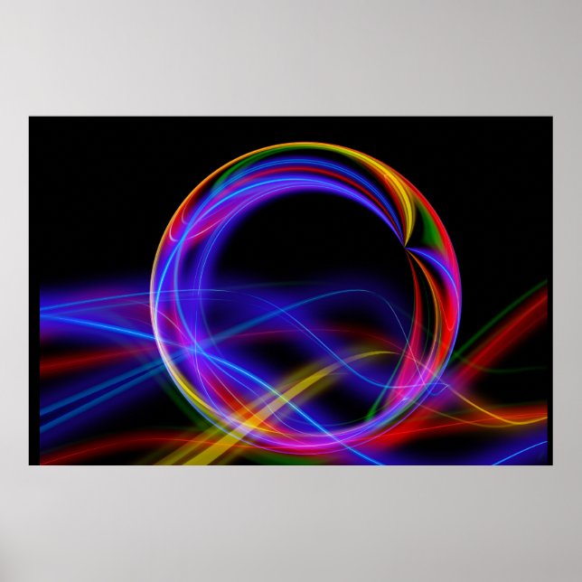 Colourful Abstract Neon Swirls Artwork Wall Poster (Front)
