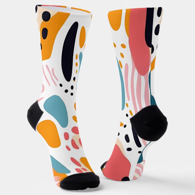 Colourful Abstract Organic Shapes Boho Pattern Socks (Angled)
