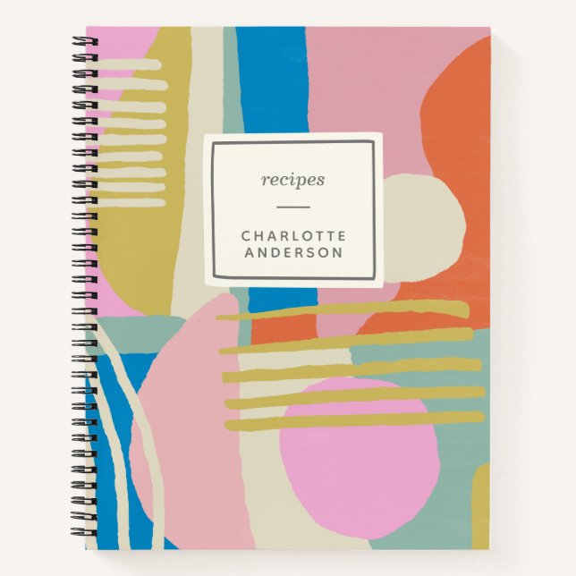 Colourful Abstract Organic Shapes Lines Boho Recip Notebook (Front)