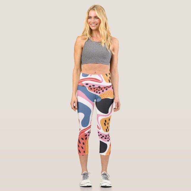Colourful Abstract Organic Shapes Modern Pattern Capri Leggings (Front)