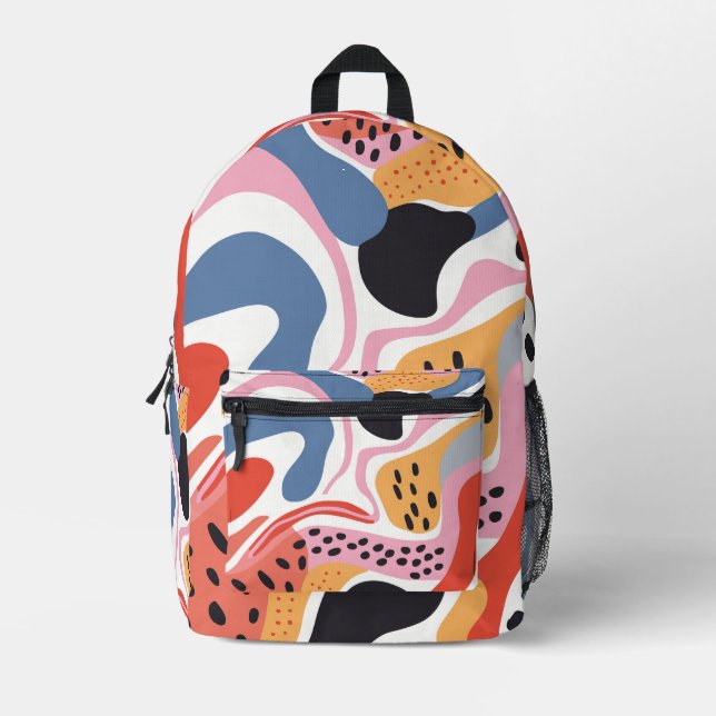 Colourful Abstract Organic Shapes Modern Pattern Printed Backpack (Front)