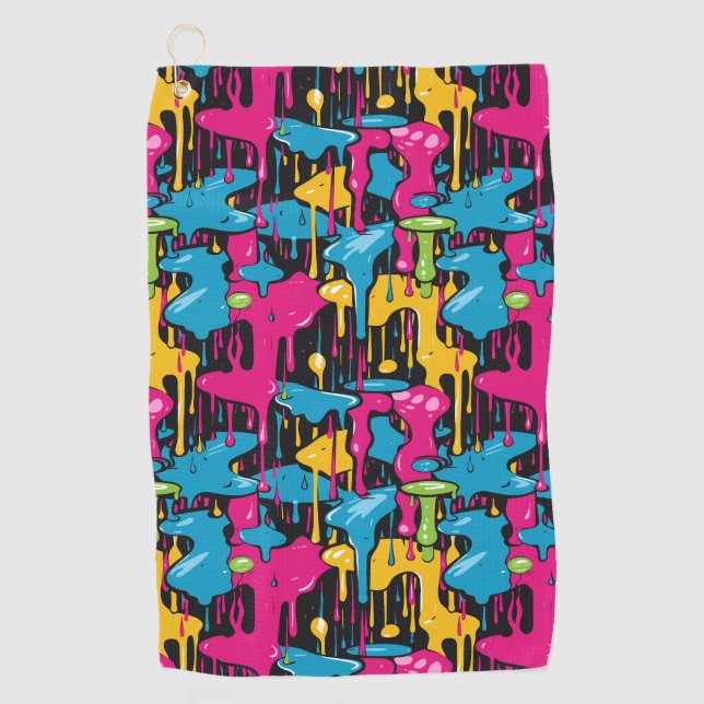 Colourful Abstract Paint Drips (1) Golf Towel (Front)