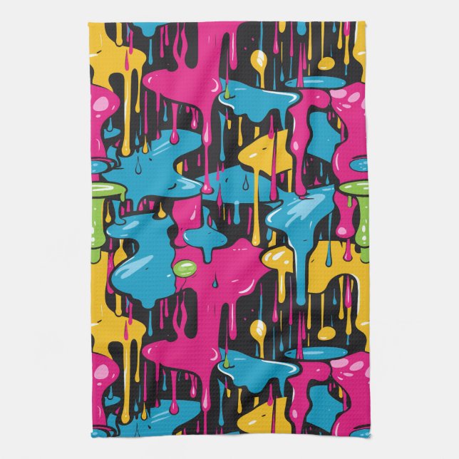 Colourful Abstract Paint Drips (1) Tea Towel (Vertical)