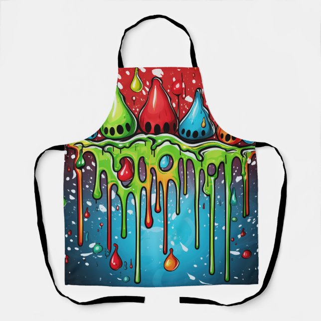 Colourful Abstract Paint Drips (20) Apron (Front)