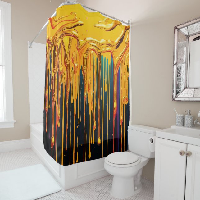 Colourful Abstract Paint Drips (24) Shower Curtain (In Situ)