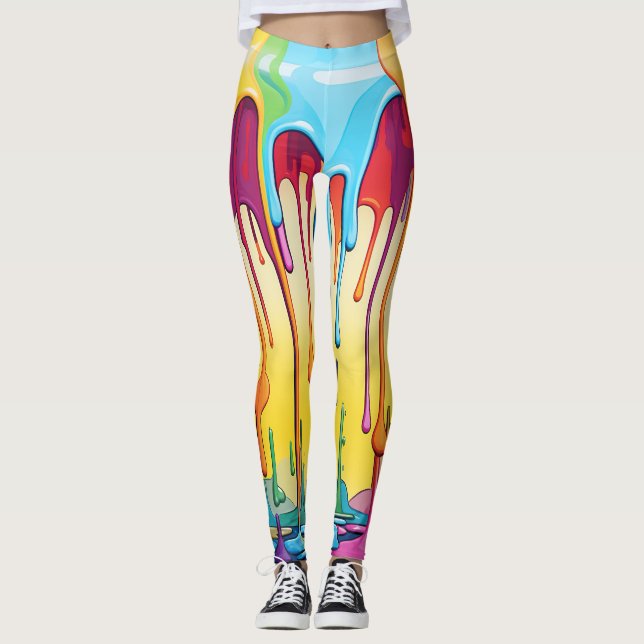 Colourful Abstract Paint Drips (29) Leggings (Front)
