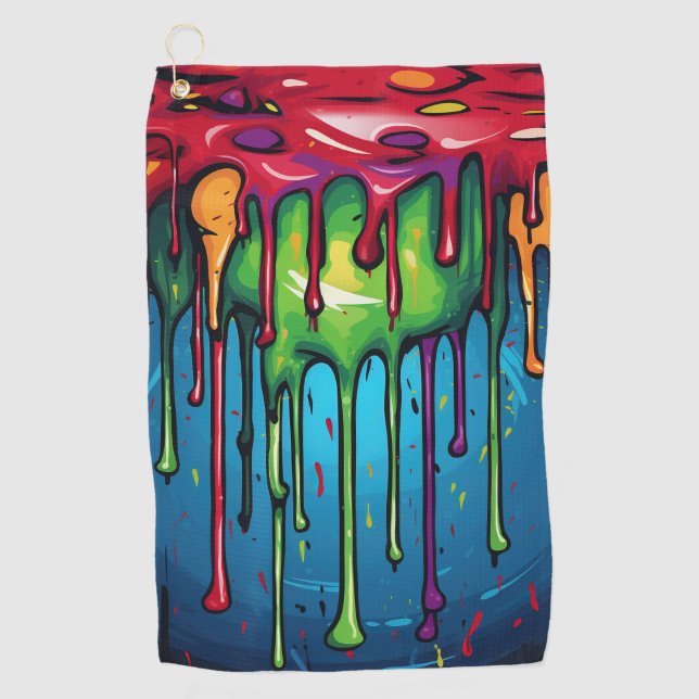 Colourful Abstract Paint Drips (6) Golf Towel (Front)