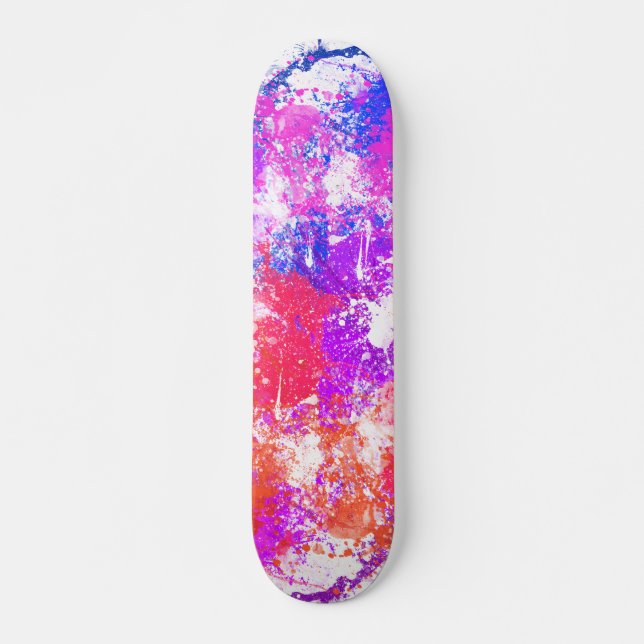 Colourful Abstract Paint Splash Art Skateboard (Front)