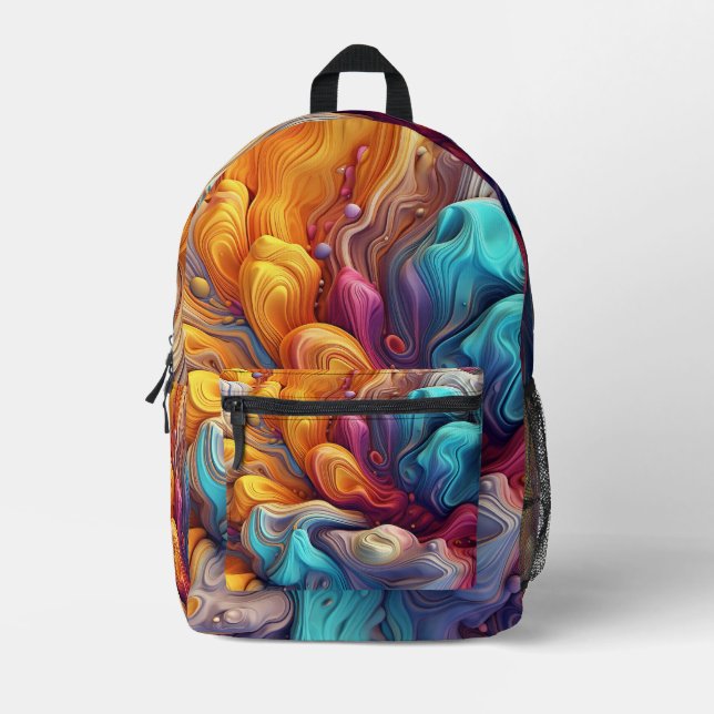 Colourful Abstract Paint Splatter Art (9) Printed Backpack (Front)