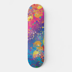 Colourful Abstract Paint Splatter Skateboard