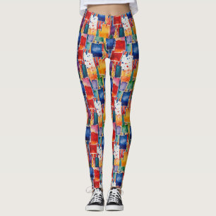 Colourful Abstract Painted Squares  Leggings