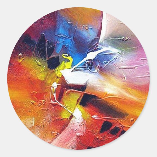 Colourful Abstract Painting Expressionism Template Classic Round Sticker (Front)