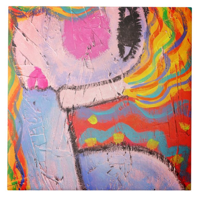 Colourful Abstract Painting of a Woman on OSB Boar Tile (Front)