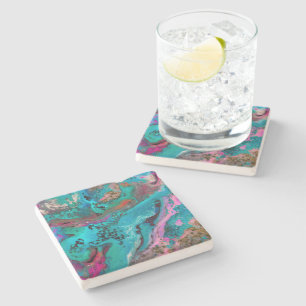 Colourful Abstract Painting Stone Coaster