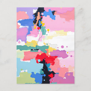 Colourful Abstract Painting with Spatters and Drip Postcard