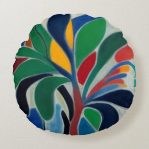 Colourful Abstract Palm Tree Round Cushion