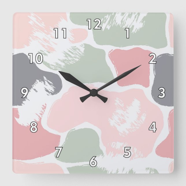 Colourful Abstract Pastel Paint Blotches Square Wall Clock (Front)
