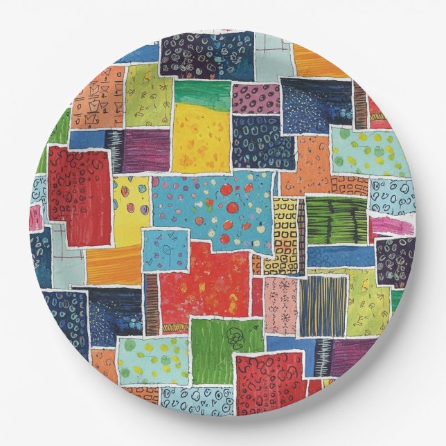 Colourful Abstract Patchwork Pattern Paper Plate (Front)