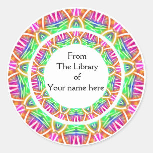 Colourful Abstract Pattern Library Bookplates Classic Round Sticker