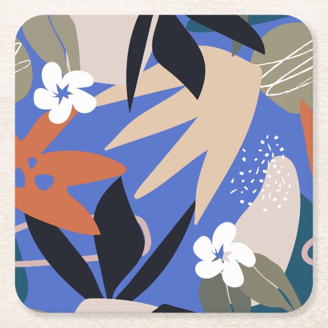 Colourful abstract pattern square paper coaster (Front)