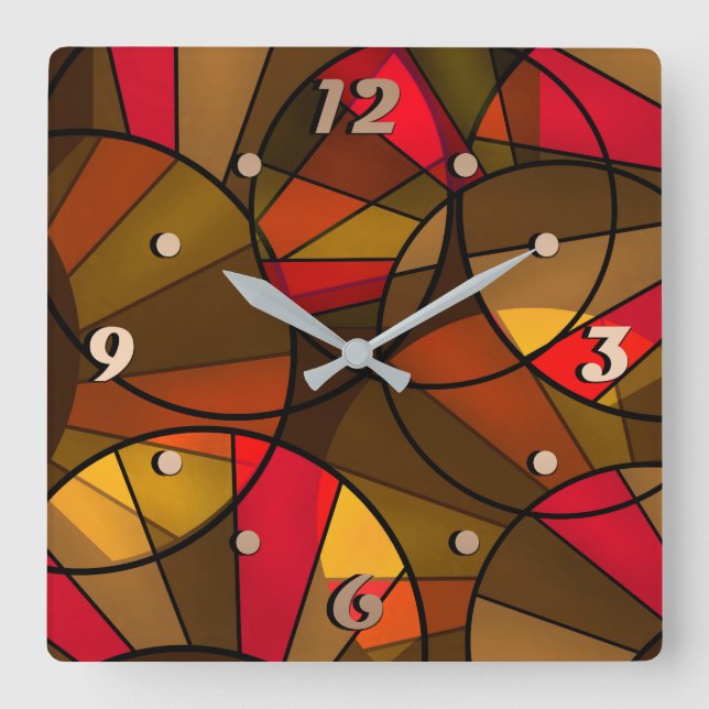 Colourful abstract pattern square wall clock (Front)