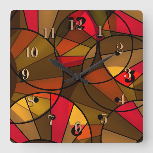 Colourful abstract pattern square wall clock (Front)