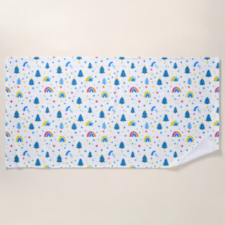 Colourful Abstract Pattern with Trees and Rainbows Beach Towel