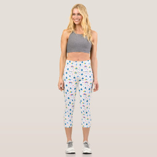 Colourful Abstract Pattern with Trees and Rainbows Capri Leggings
