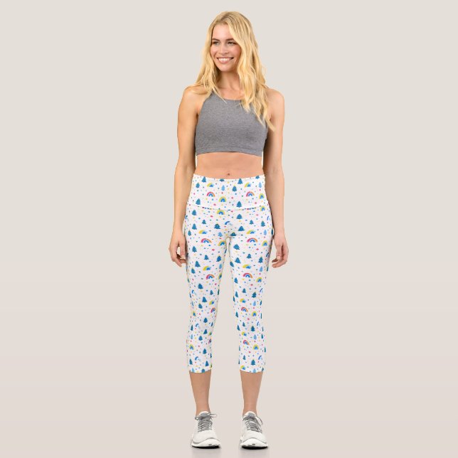 Colourful Abstract Pattern with Trees and Rainbows Capri Leggings (Front)
