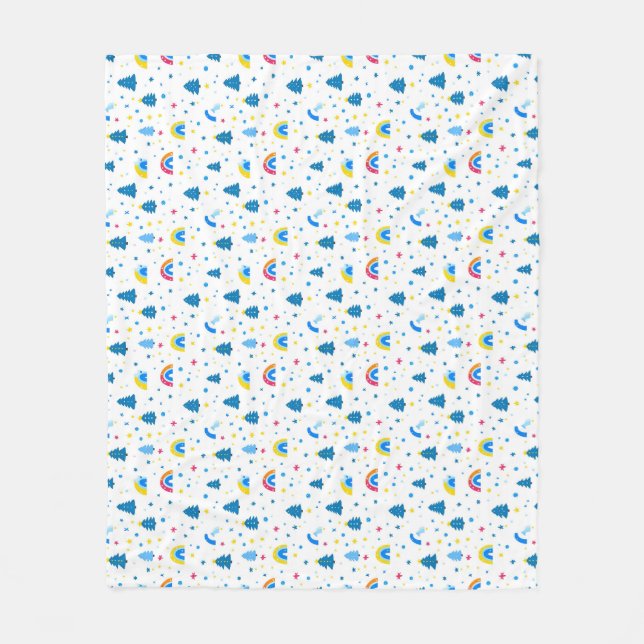 Colourful Abstract Pattern with Trees and Rainbows Fleece Blanket (Front)