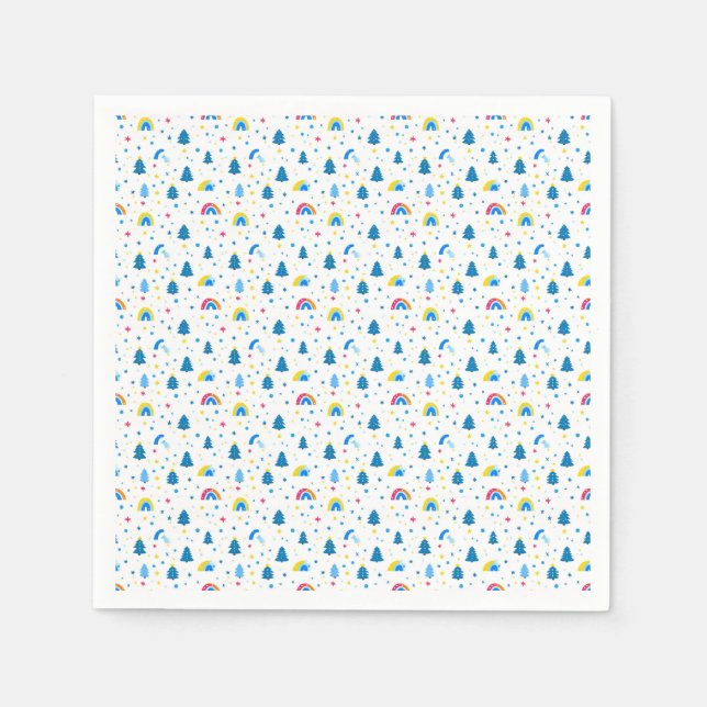 Colourful Abstract Pattern with Trees and Rainbows Napkin (Front)