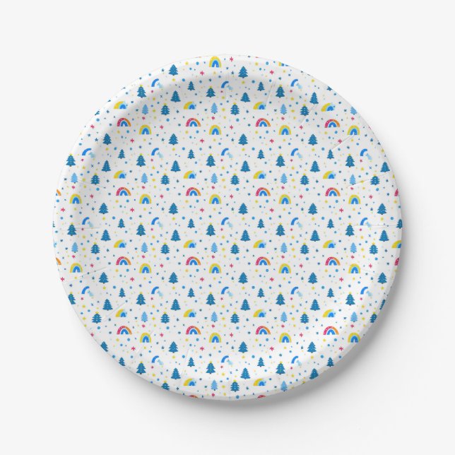 Colourful Abstract Pattern with Trees and Rainbows Paper Plate (Front)