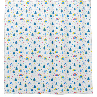Colourful Abstract Pattern with Trees and Rainbows Shower Curtain