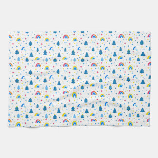 Colourful Abstract Pattern with Trees and Rainbows Tea Towel