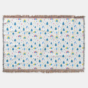 Colourful Abstract Pattern with Trees and Rainbows Throw Blanket