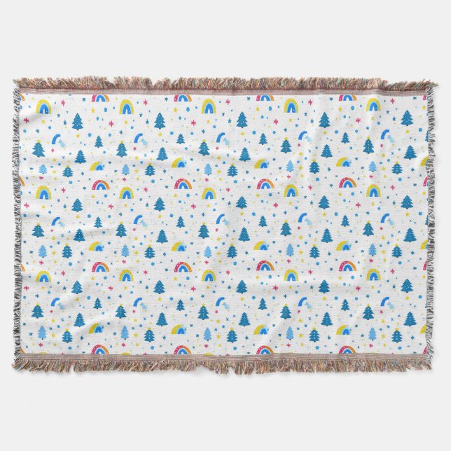 Colourful Abstract Pattern with Trees and Rainbows Throw Blanket (Front)