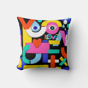 Colourful abstract pattern with word love inside,e cushion