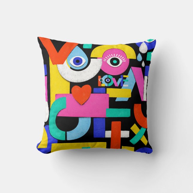 Colourful abstract pattern with word love inside,e cushion (Front)