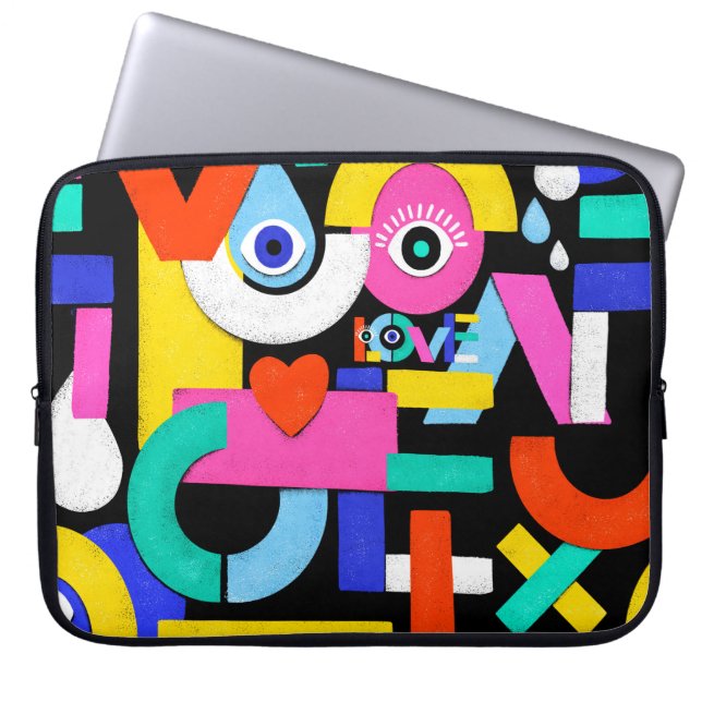 Colourful abstract pattern with word love inside,e laptop sleeve (Front)