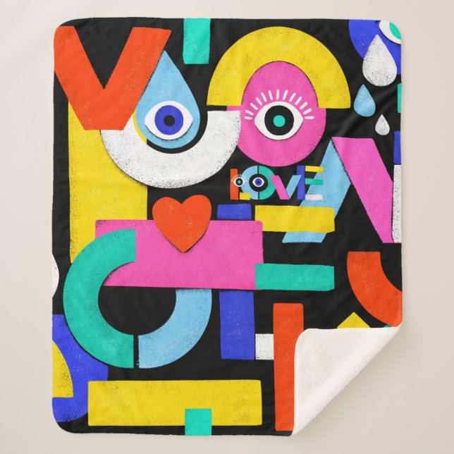 Colourful abstract pattern with word love inside,e sherpa blanket (Front)