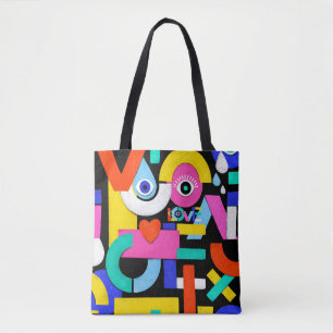 Colourful abstract pattern with word love inside,e tote bag