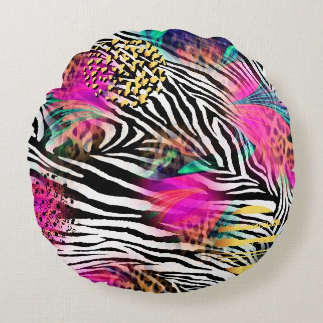 Colourful abstract pattern with zebra textureabstr round cushion (Front)