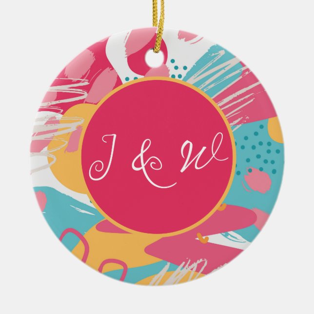 Colourful Abstract Personalised Ceramic Tree Decoration (Front)